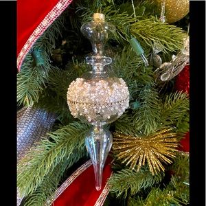 Box of 6 - Glass Glitter Pearl Finial Ornament NIB